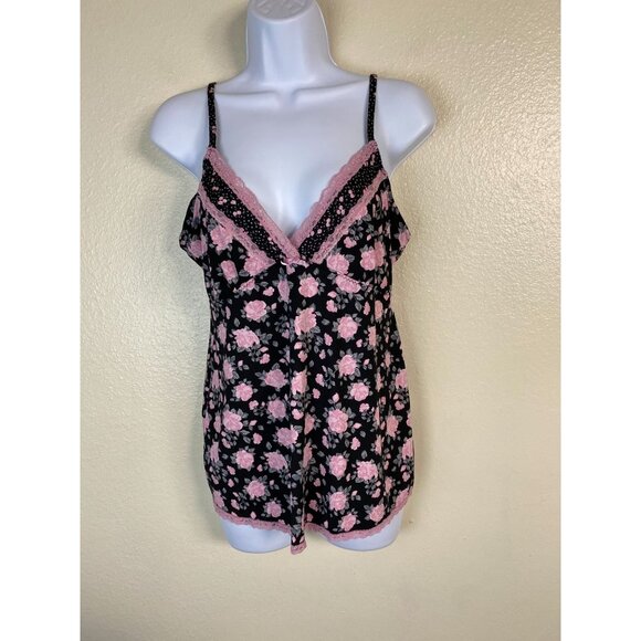 Y2K Marilyn Monroe Lace Trim Camisole Top Women Size Large Black Pink Floral 90s - Picture 1 of 14
